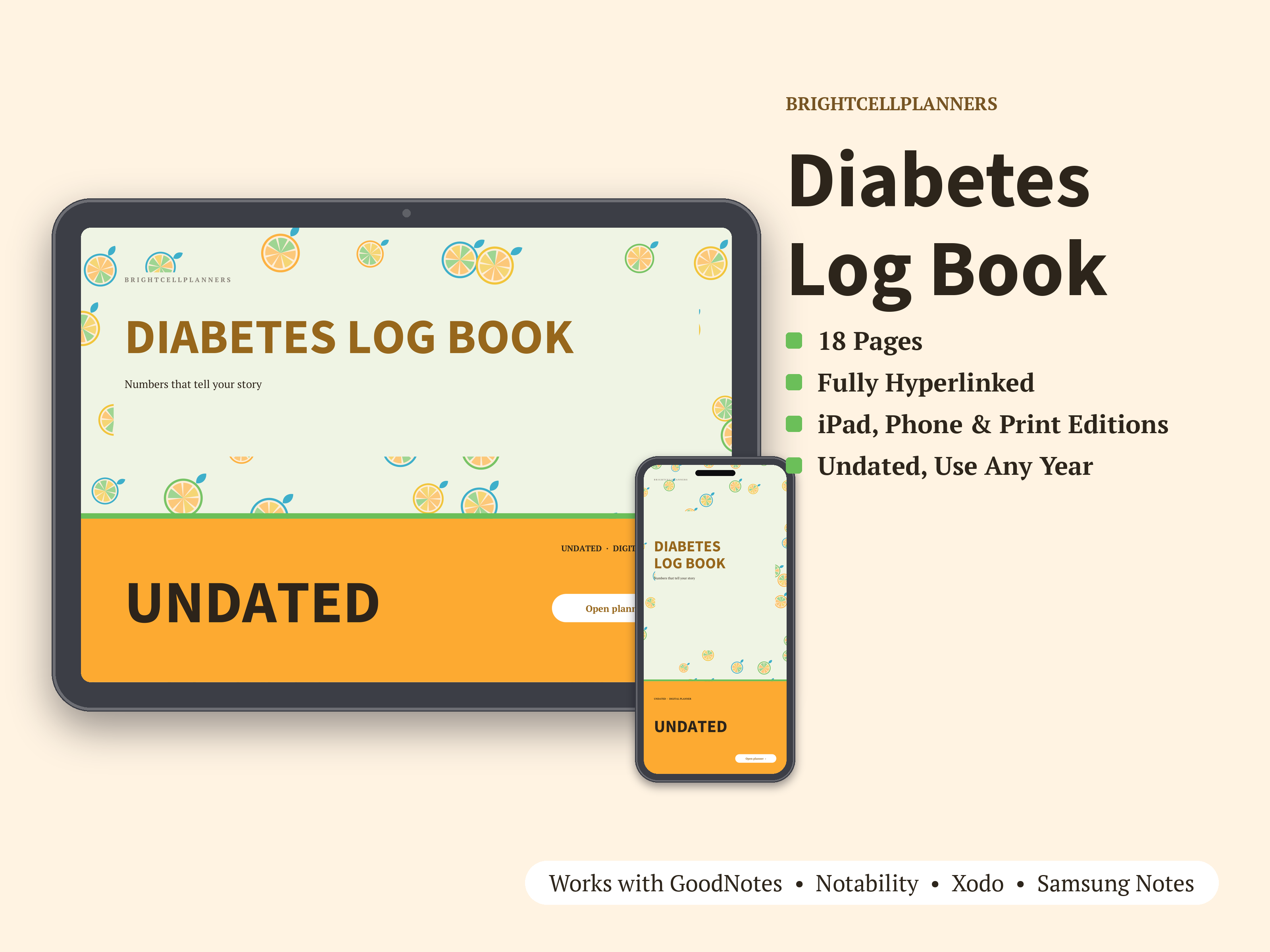 Diabetes Log Book – Digital Planners by BrightCellPlanStudio