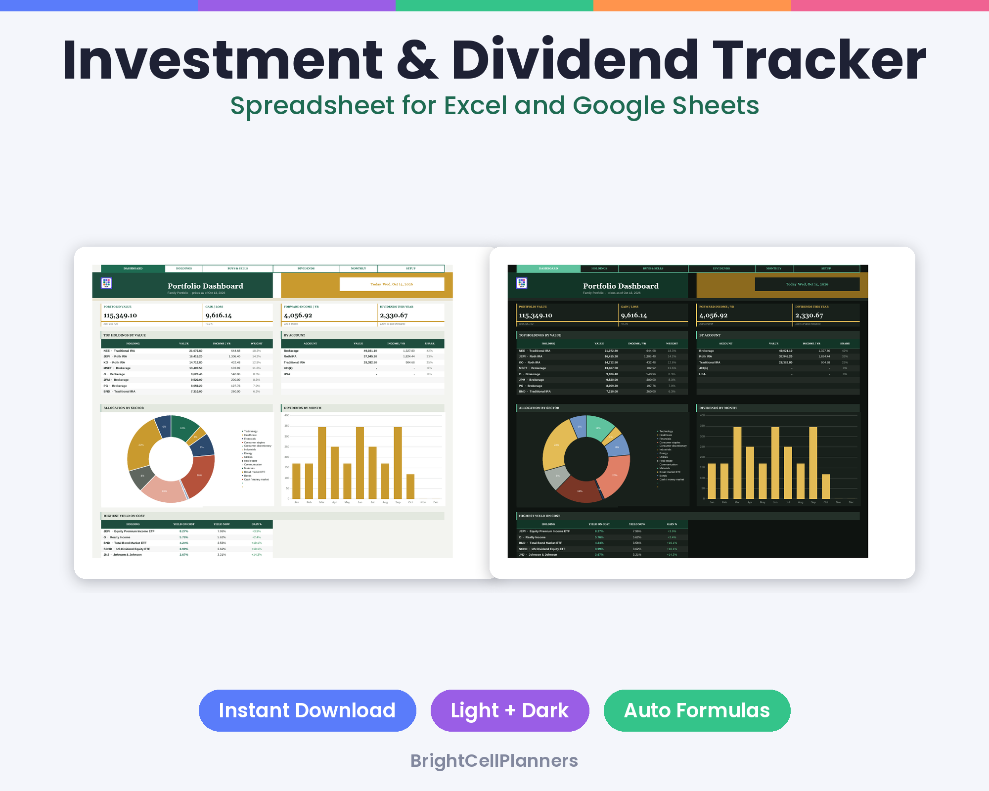 Dividend Tracker – Spreadsheets by BrightCellPlanStudio