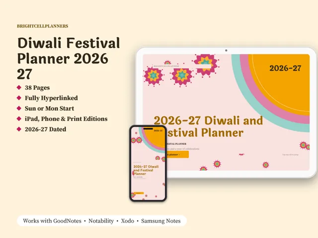 -27 Diwali Planner – Digital Planners by BrightCellPlanStudio