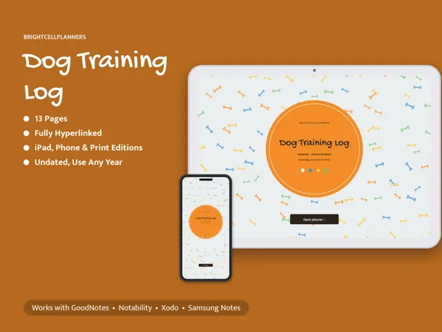 Dog Training Log – Digital Planners by BrightCellPlanStudio