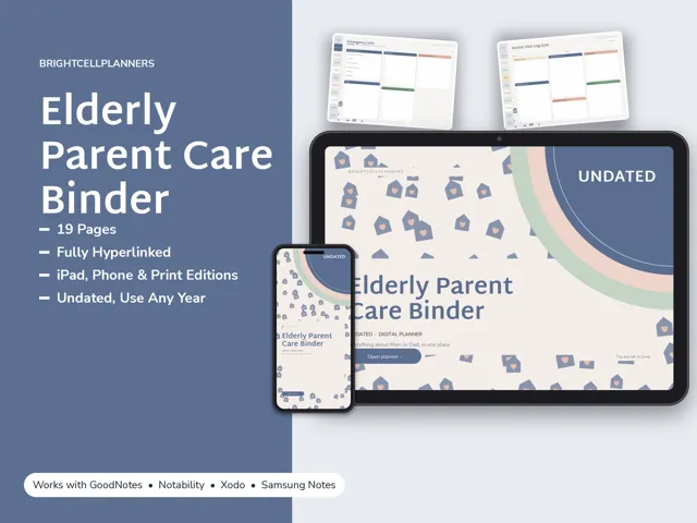 Elderly Parent Care Binder – Digital Planners by BrightCellPlanStudio