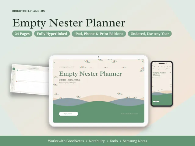 Empty Nester Planner for Tablet – Digital Planners by BrightCellPlanStudio