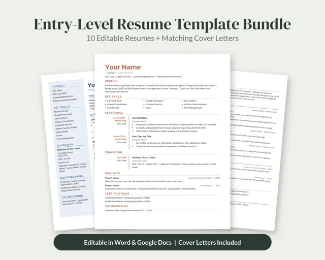 Entry-Level Resume Bundle – Resume Templates by SpoonfulOfCalmStudio