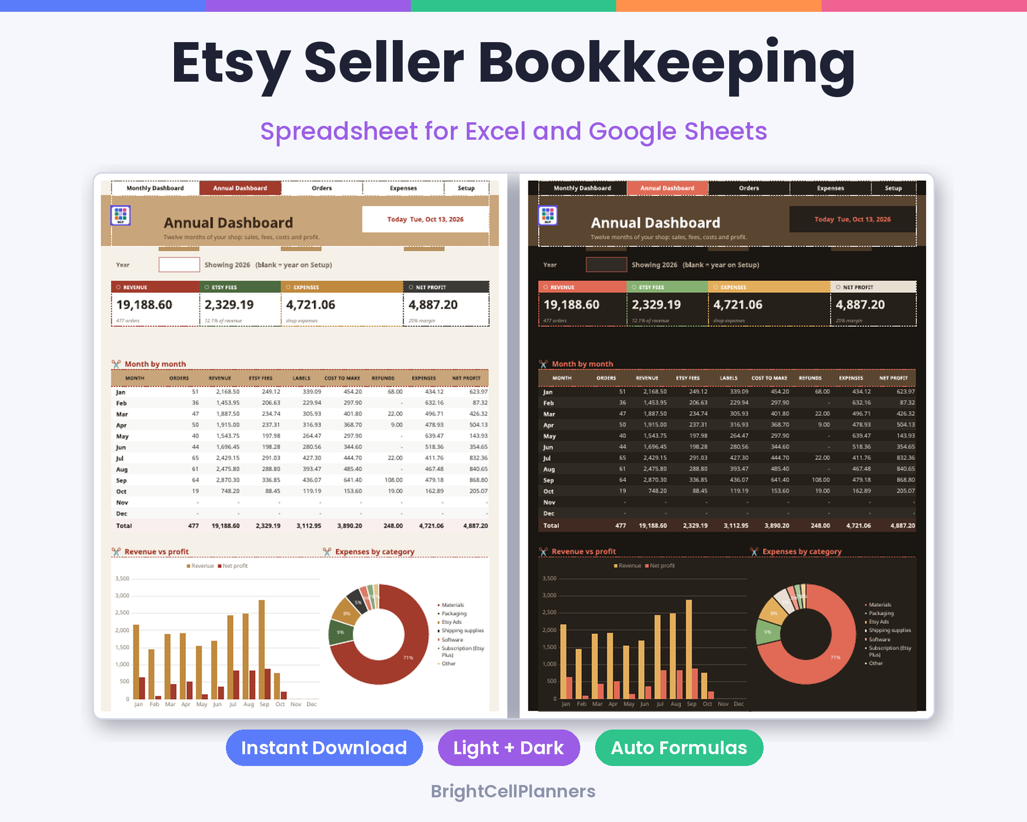 Etsy Seller Bookkeeping – Spreadsheets by BrightCellPlanStudio
