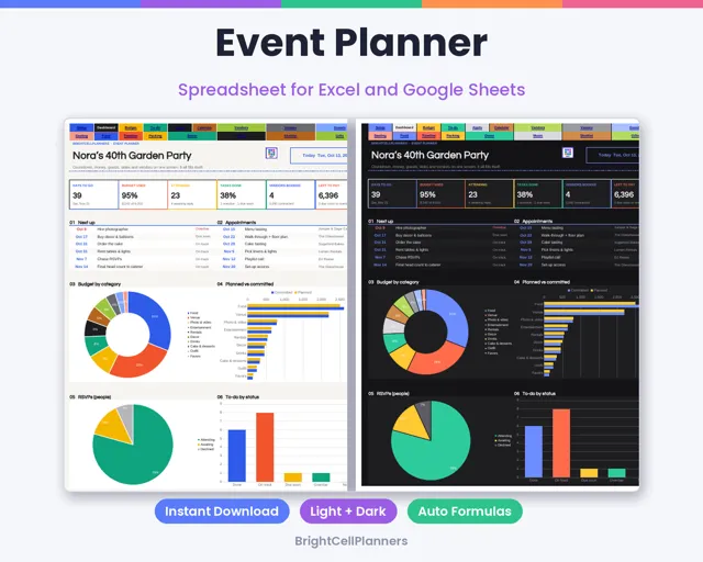 Event Planner – Spreadsheets by BrightCellPlanStudio