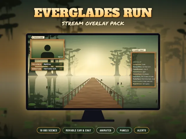 Everglades Run Stream Overlay Pack – OBS Stream Overlays by SpoonfulOfCalmStudio