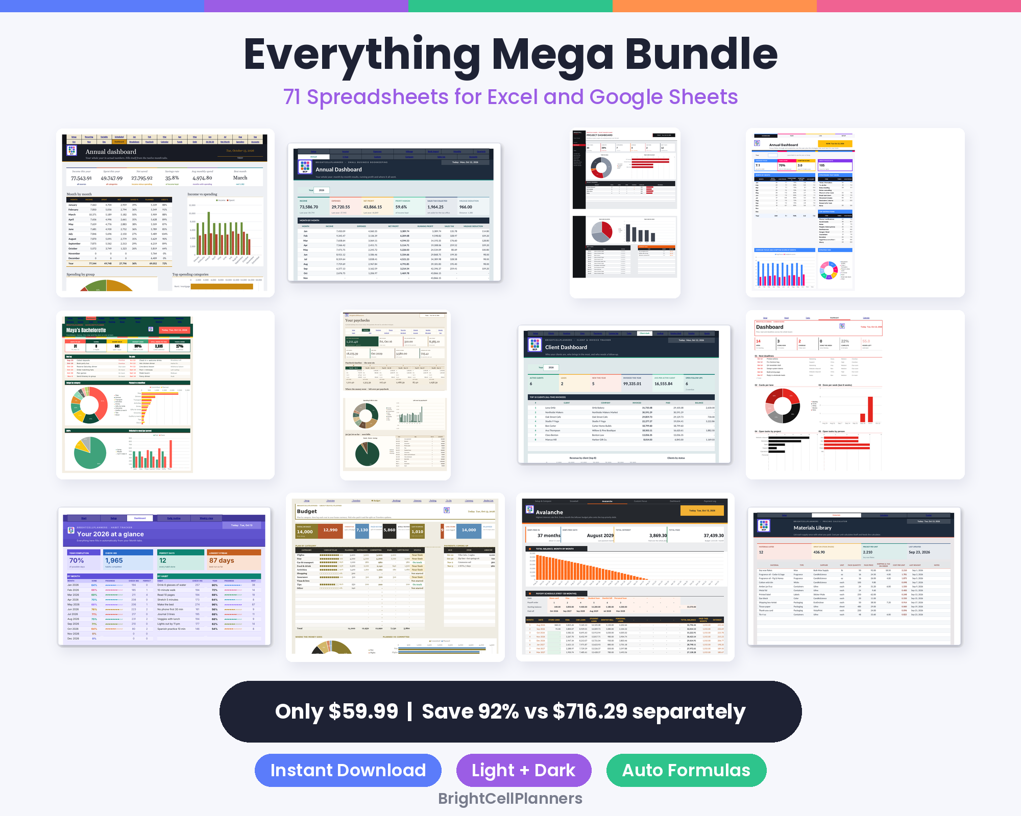 Everything Mega Spreadsheet Bundle – Spreadsheets by BrightCellPlanStudio