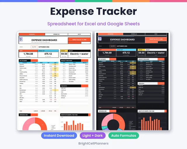 Expense Tracker – Spreadsheets by BrightCellPlanStudio
