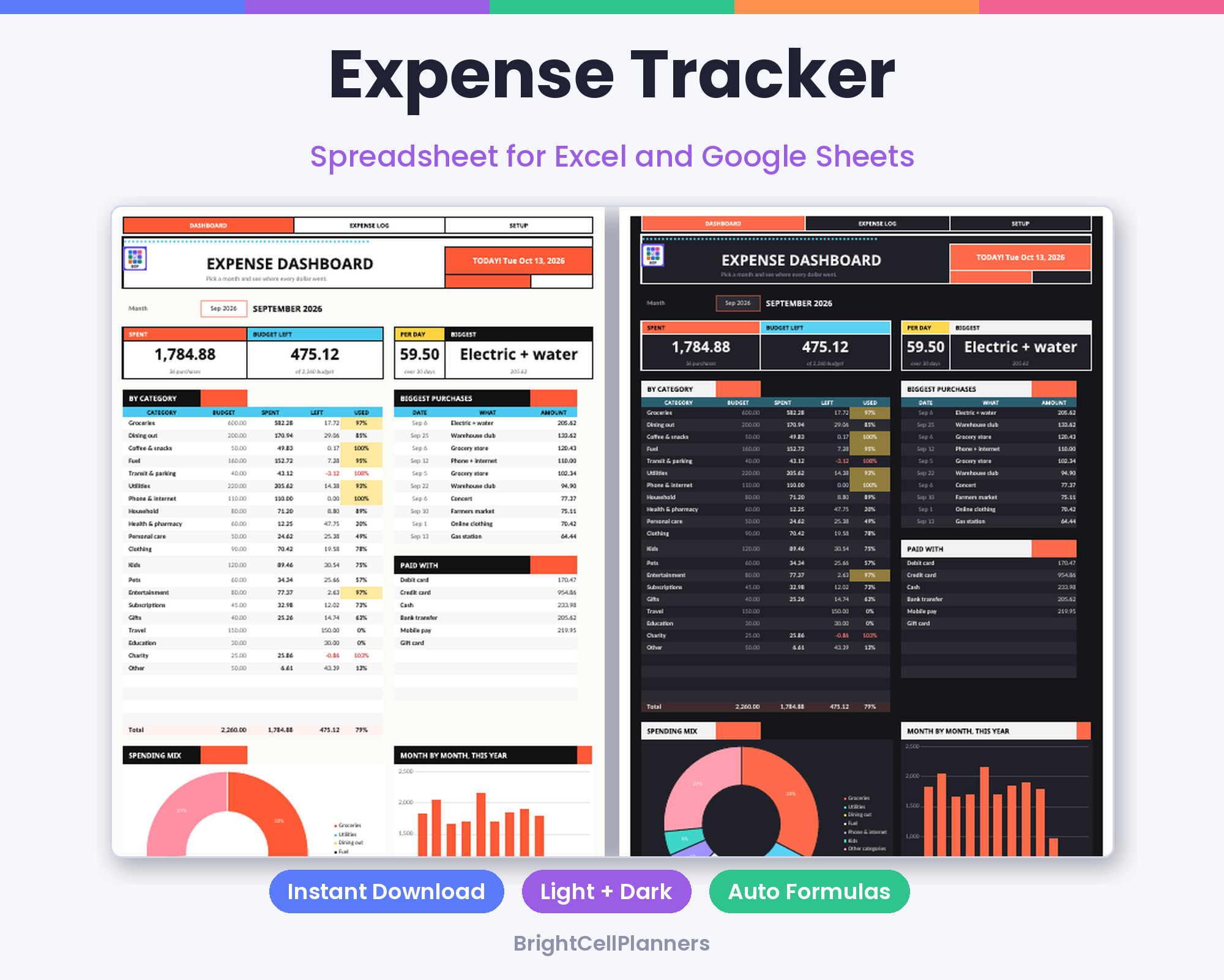 Expense Tracker – Spreadsheets by BrightCellPlanStudio