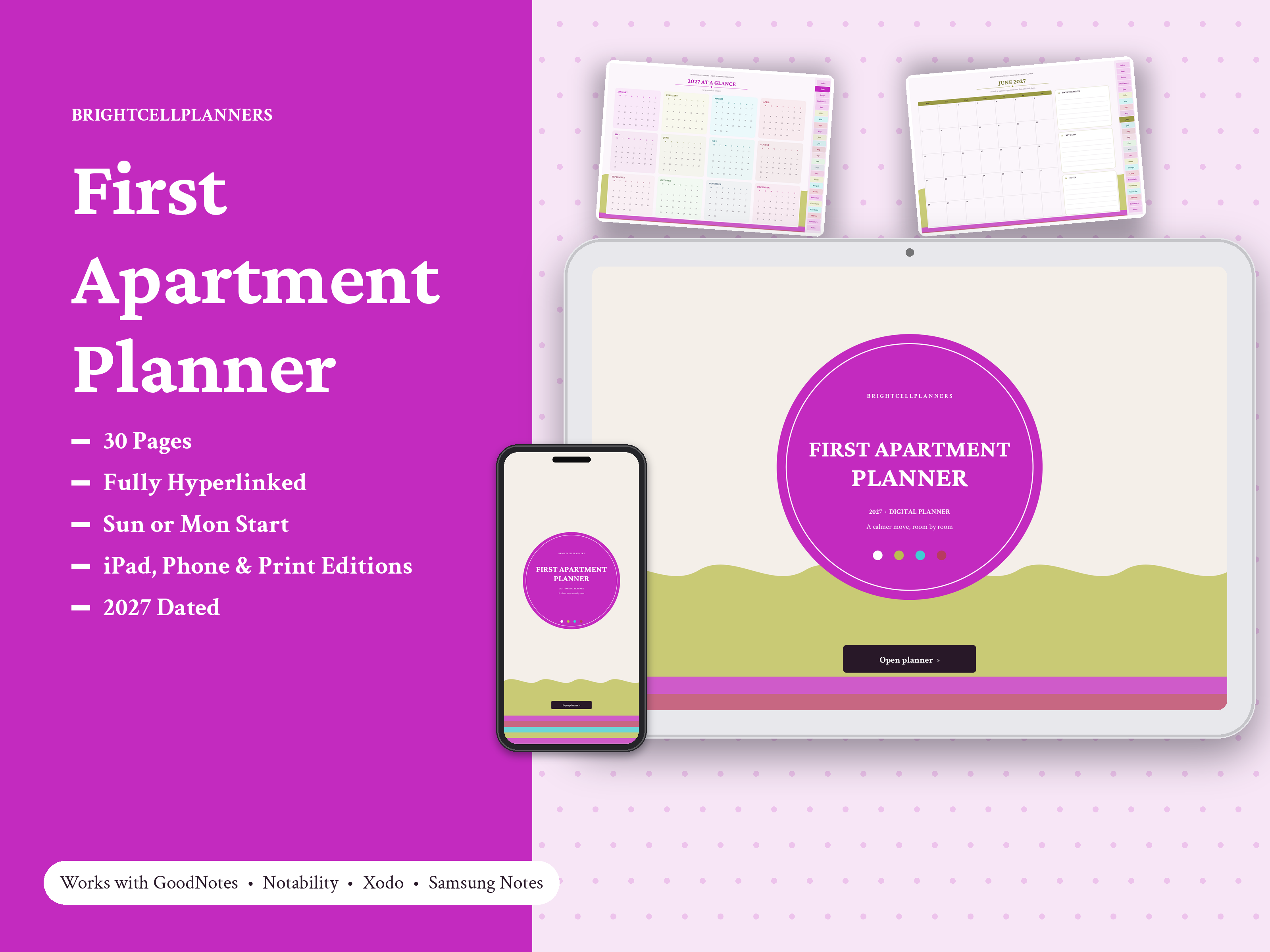 First Apartment Planner – Digital Planners by BrightCellPlanStudio