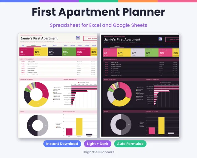 First Apartment Planner – Spreadsheets by BrightCellPlanStudio
