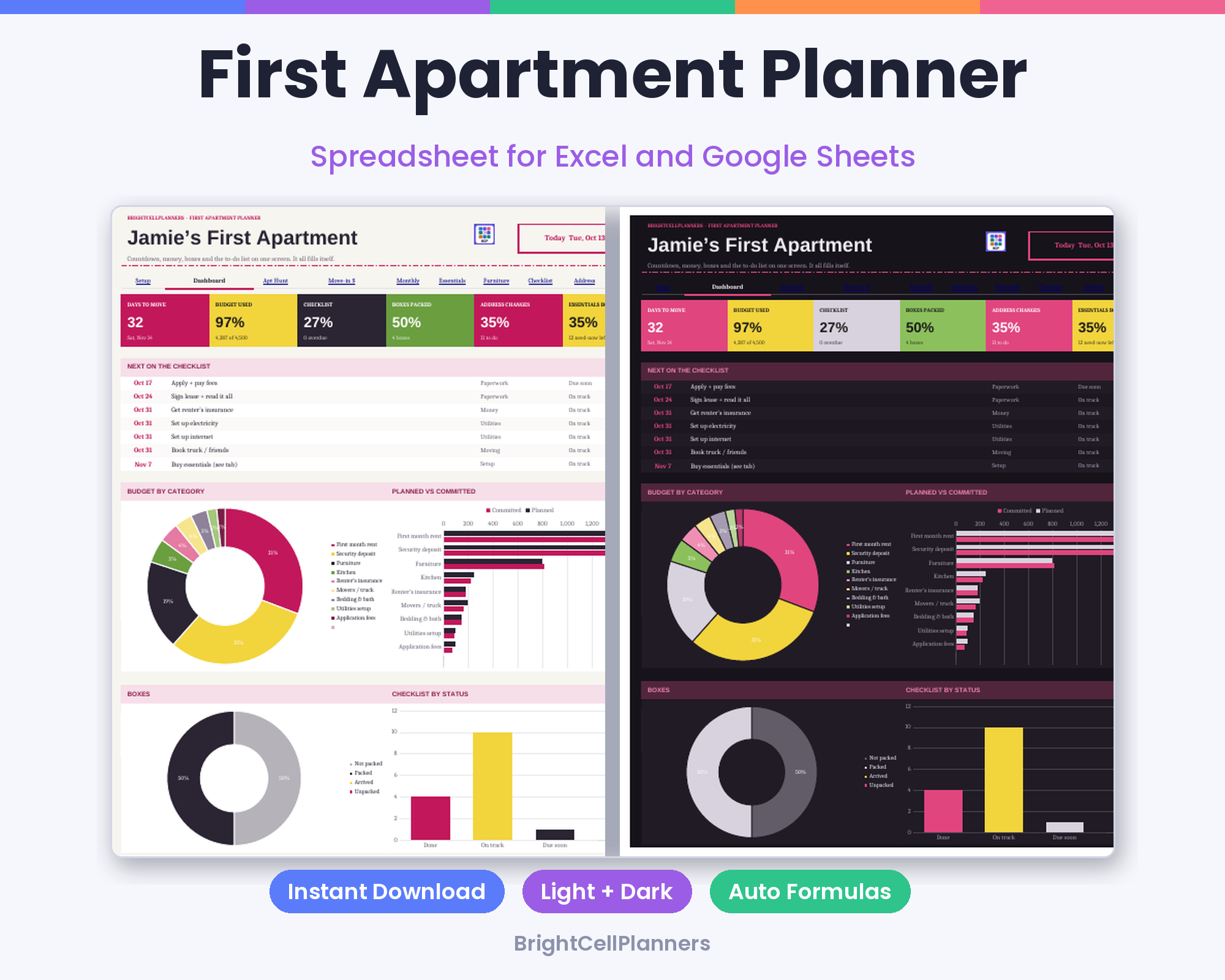 First Apartment Planner – Spreadsheets by BrightCellPlanStudio