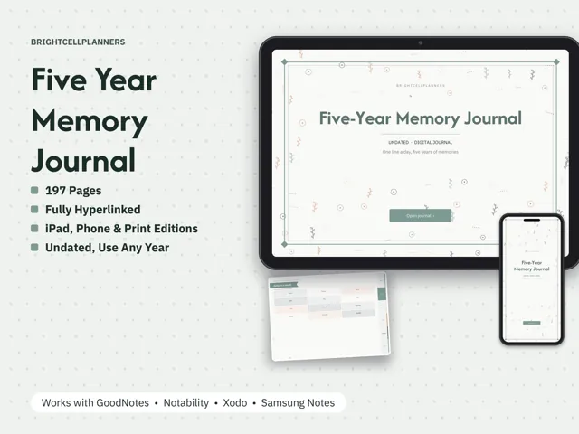 Five Year Journal – Digital Planners by BrightCellPlanStudio