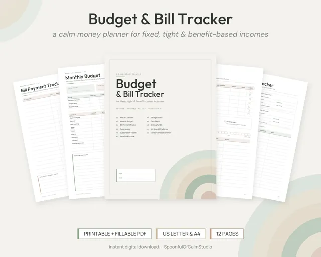 Fixed Income Budget & Bill Tracker – Printables by SpoonfulOfCalmStudio