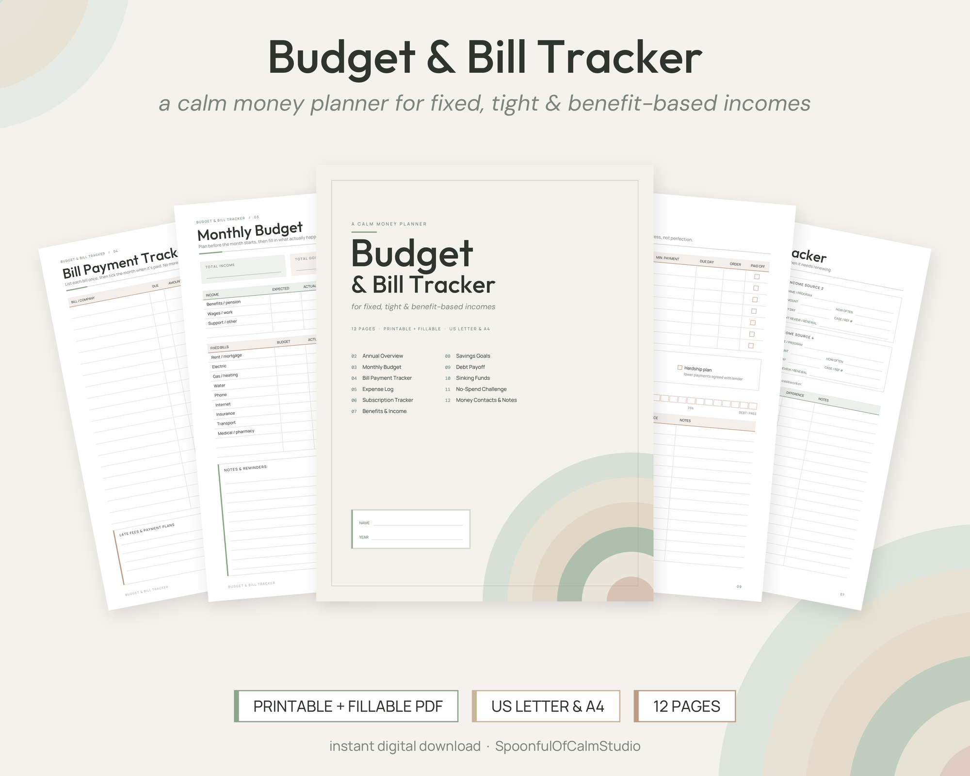 Fixed Income Budget & Bill Tracker – Printables by SpoonfulOfCalmStudio