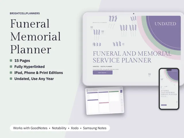 Funeral Planner – Digital Planners by BrightCellPlanStudio
