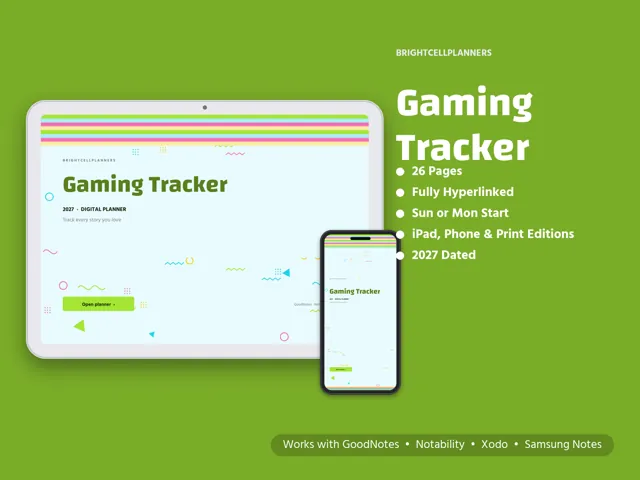 Gaming Tracker – Digital Planners by BrightCellPlanStudio