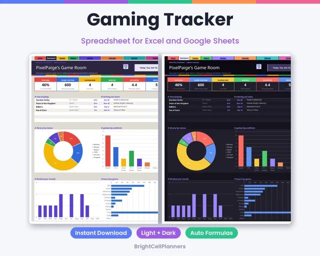 Video Game Tracker – Spreadsheets by BrightCellPlanStudio