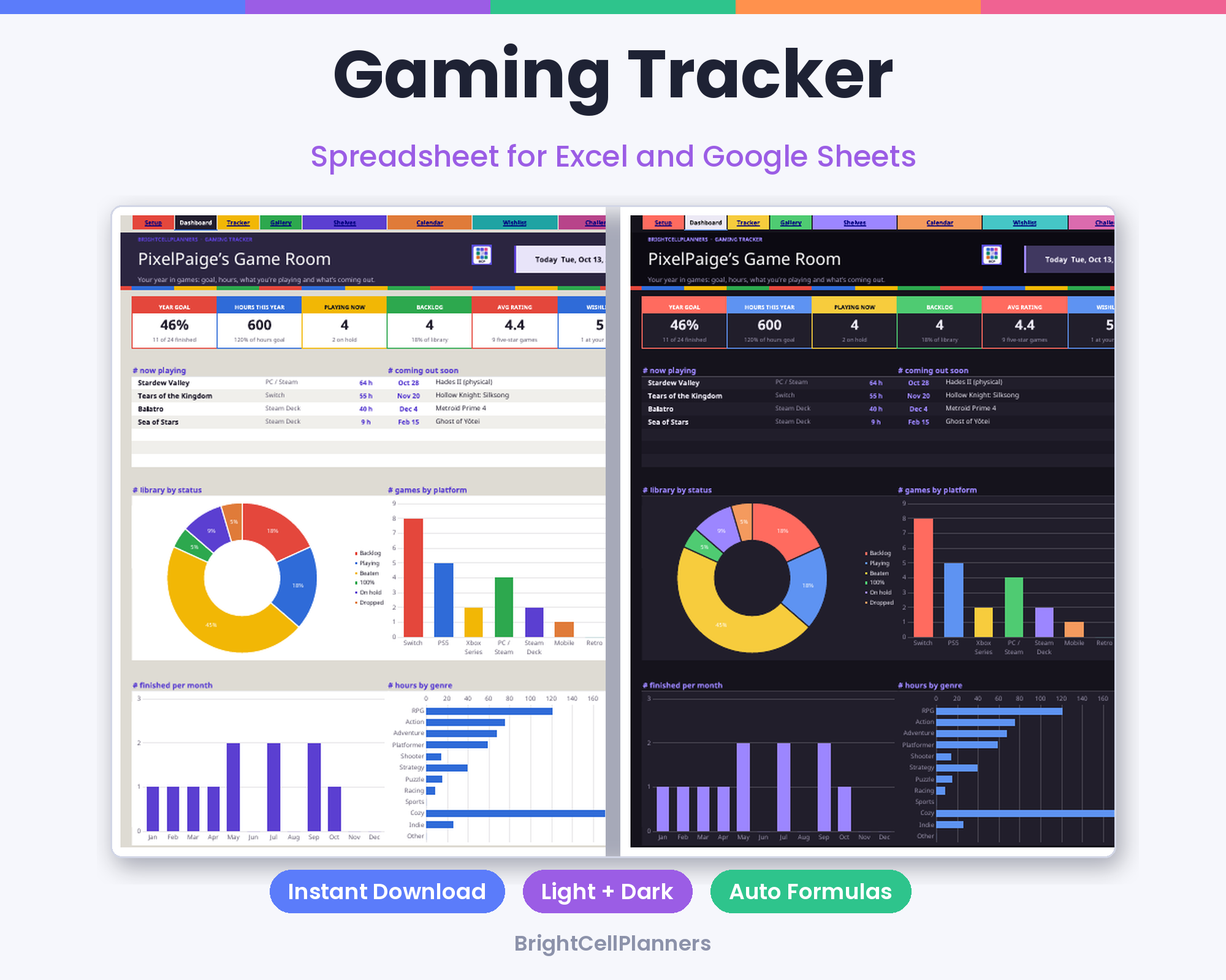 Video Game Tracker – Spreadsheets by BrightCellPlanStudio