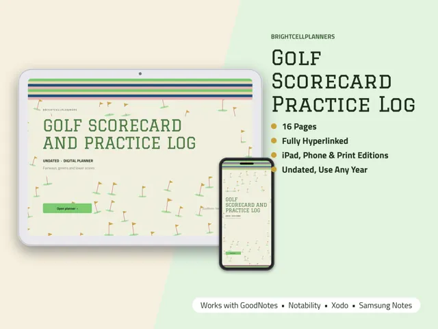 Golf Log – Digital Planners by BrightCellPlanStudio