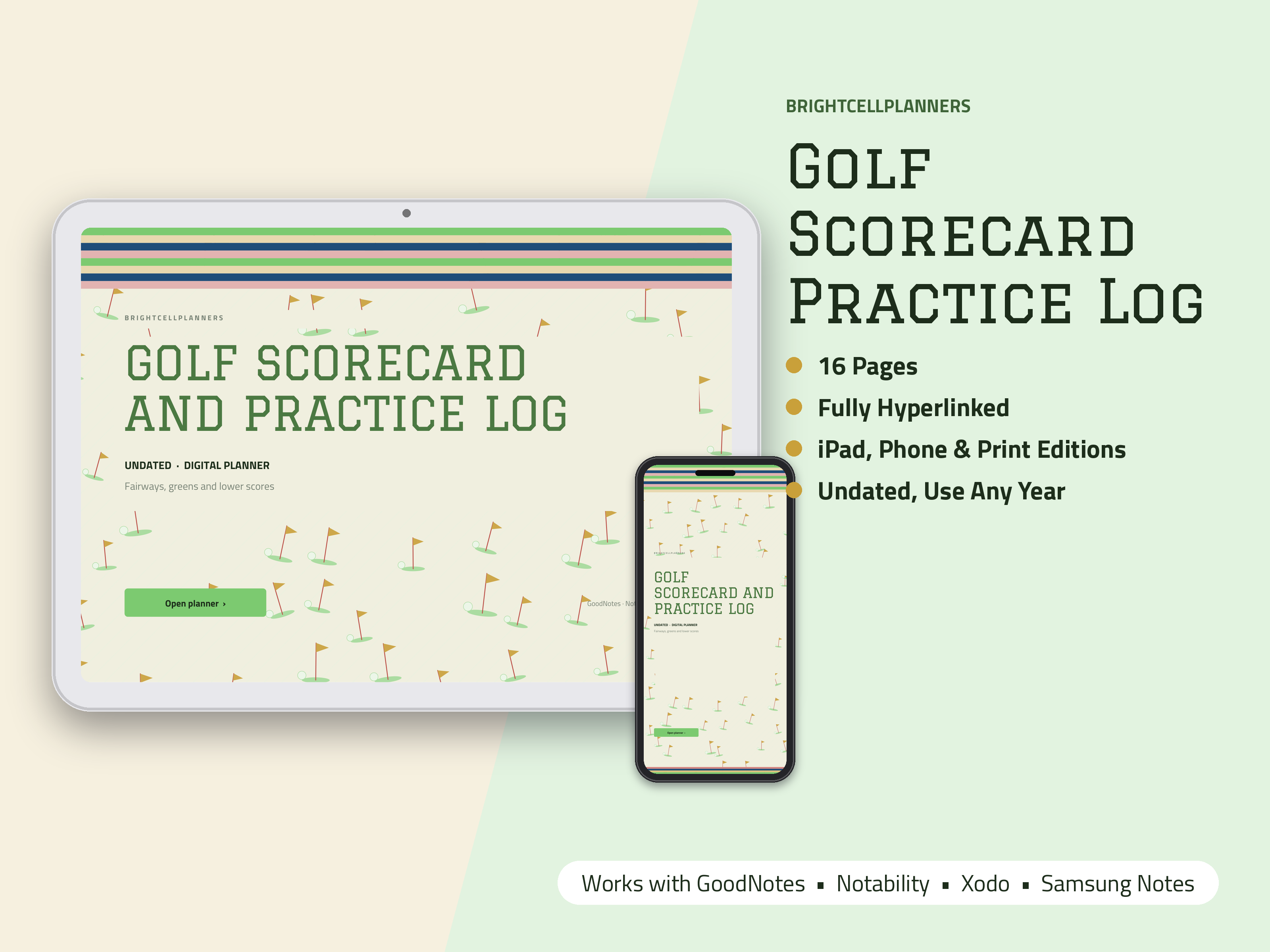 Golf Log – Digital Planners by BrightCellPlanStudio