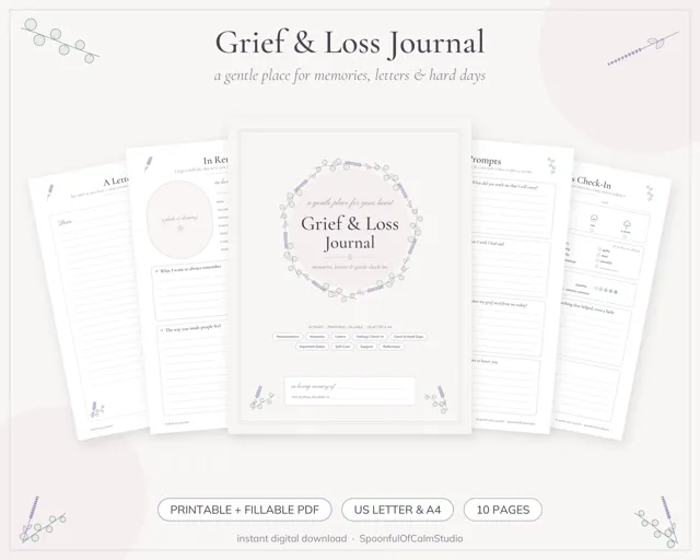 Grief and Loss Journal Printable – Printables by SpoonfulOfCalmStudio