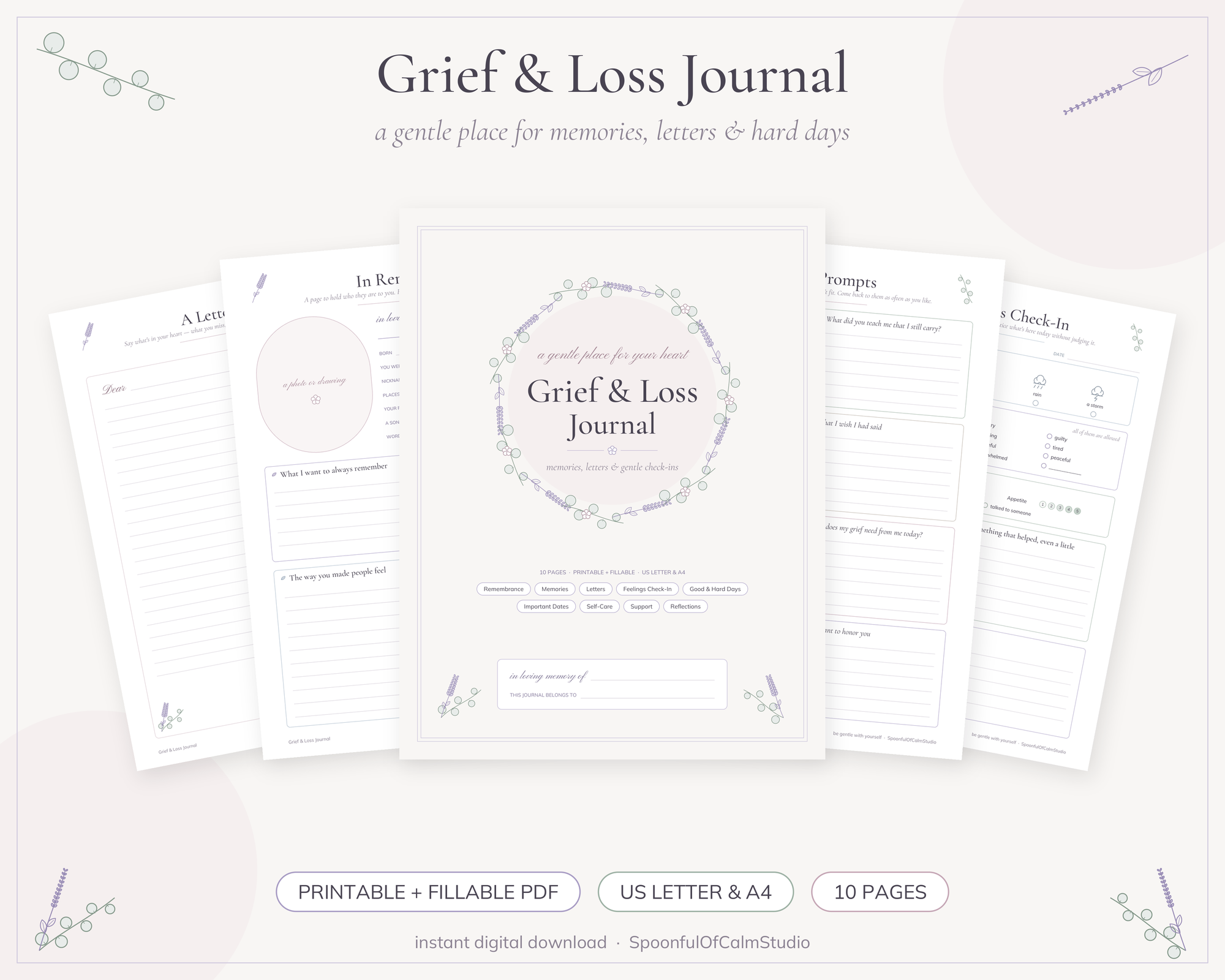 Grief and Loss Journal Printable – Printables by SpoonfulOfCalmStudio