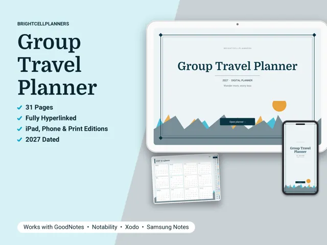 Group Travel Planner – Digital Planners by BrightCellPlanStudio