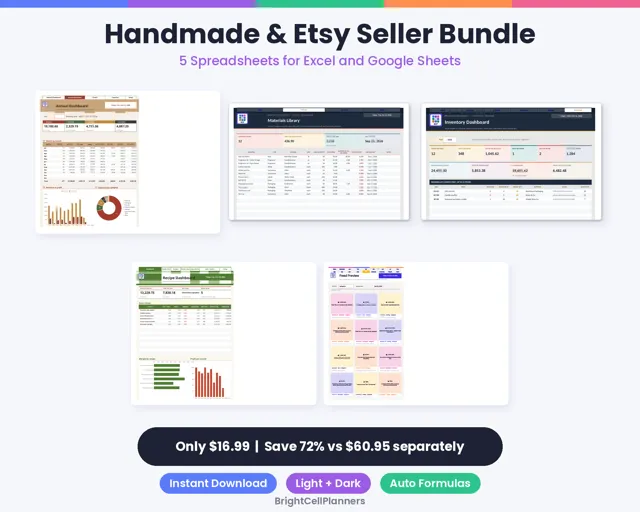 Handmade and Etsy Seller Spreadsheet Bundle – Spreadsheets by BrightCellPlanStudio