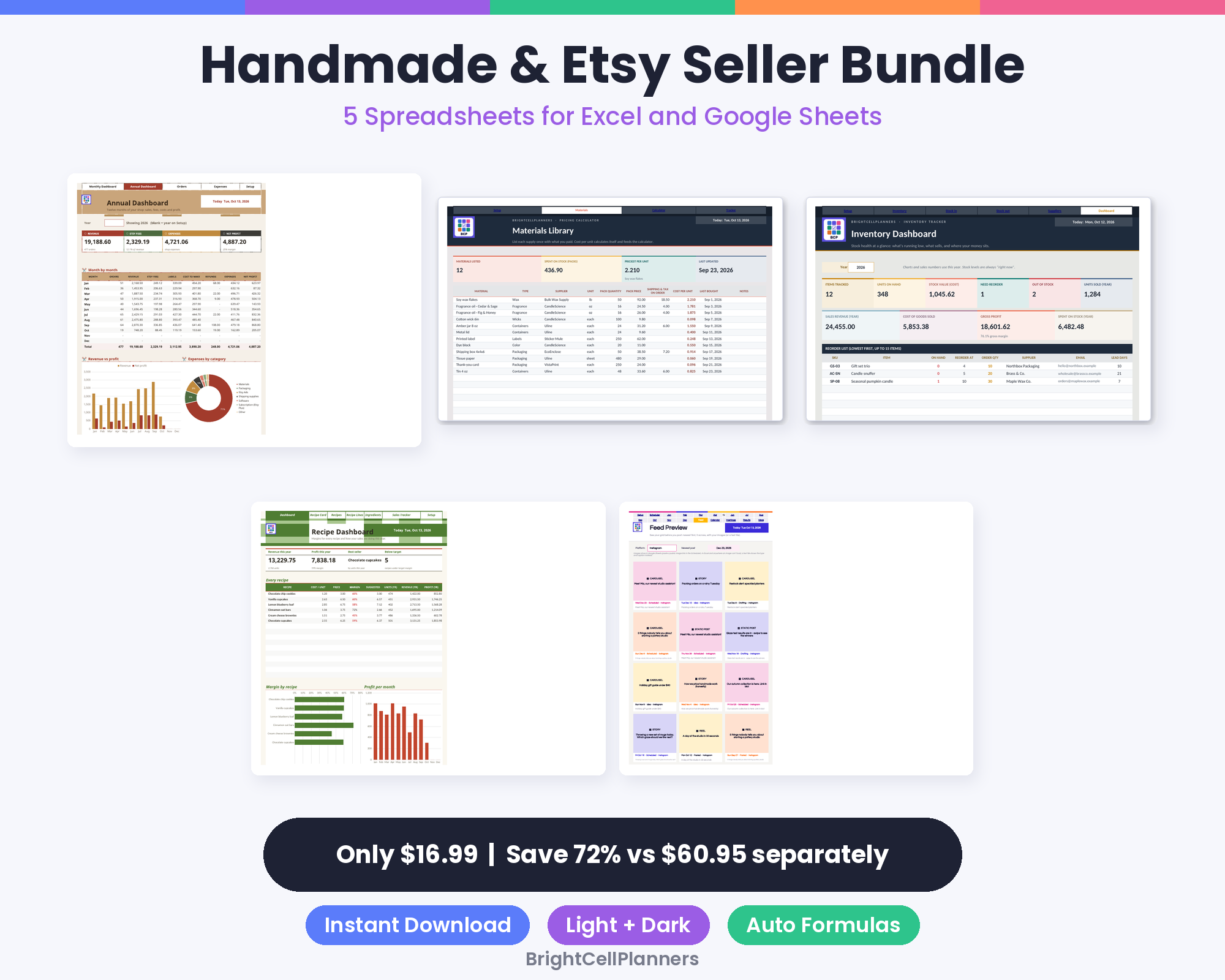 Handmade and Etsy Seller Spreadsheet Bundle – Spreadsheets by BrightCellPlanStudio