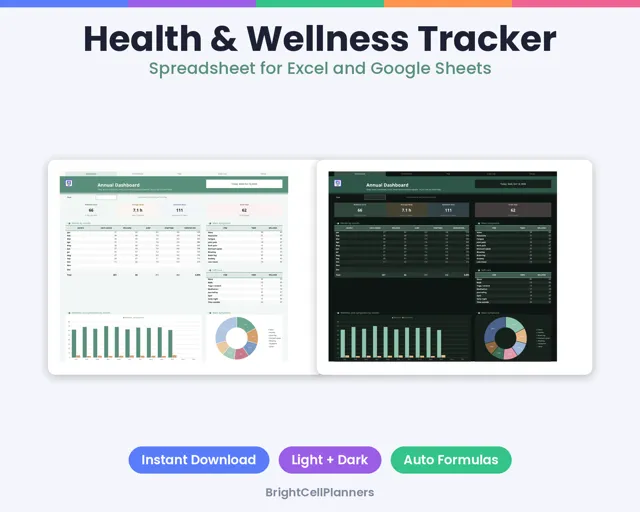 Health and Wellness Tracker – Spreadsheets by BrightCellPlanStudio