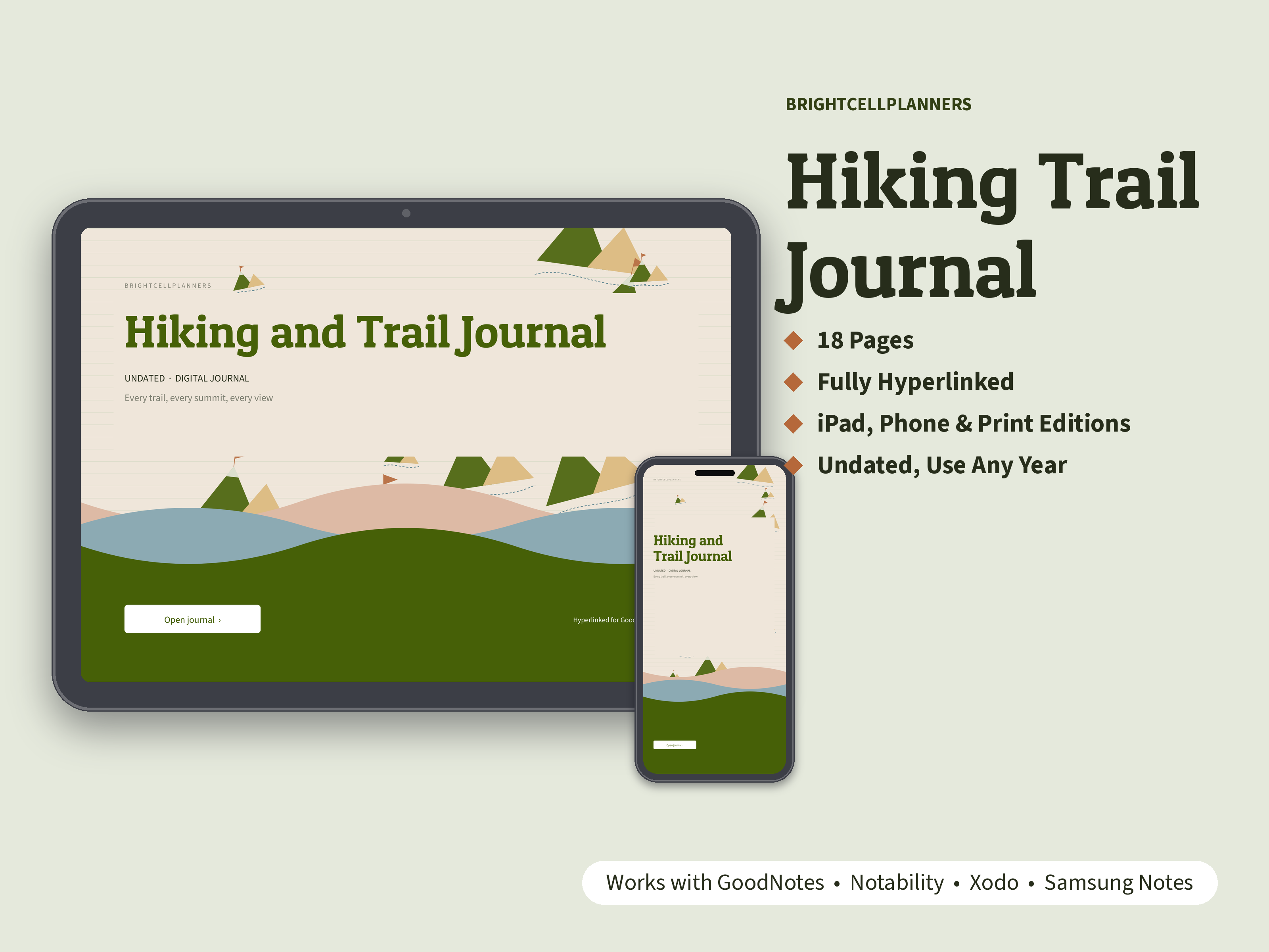 Hiking Journal – Digital Planners by BrightCellPlanStudio