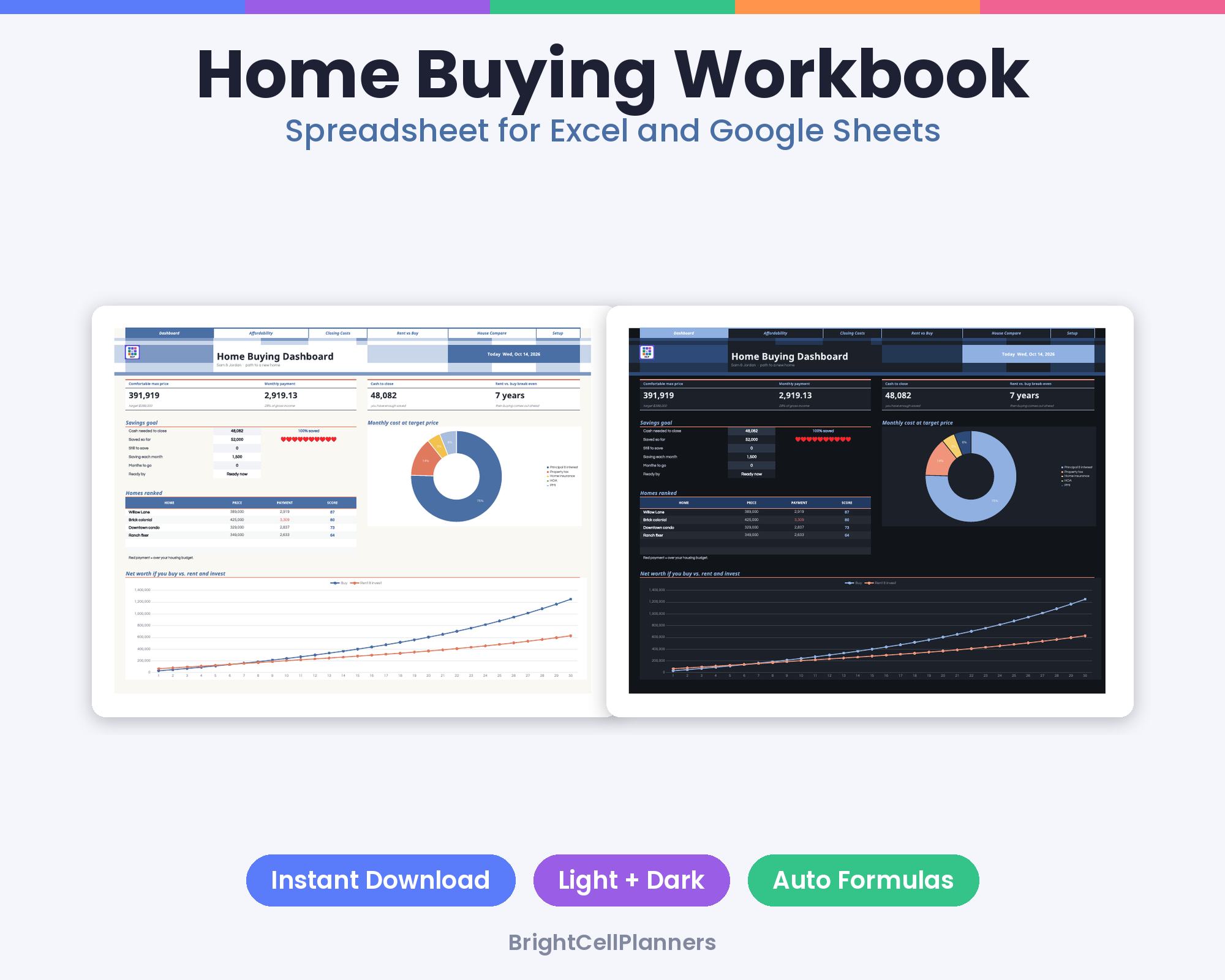 Home Buying – Spreadsheets by BrightCellPlanStudio