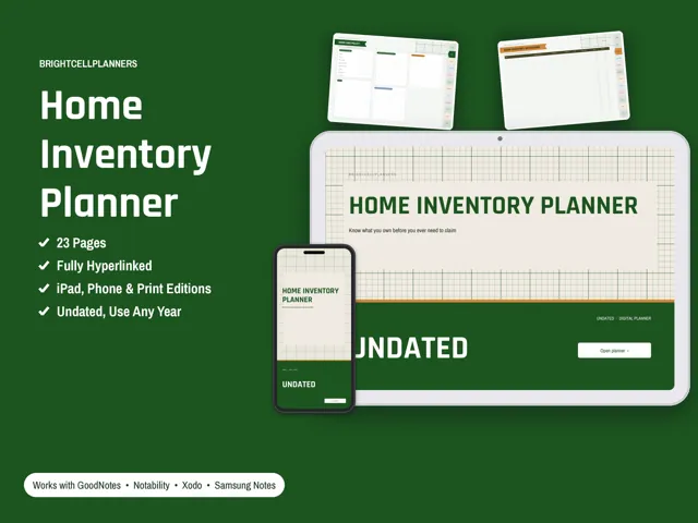 Home Inventory Planner – Digital Planners by BrightCellPlanStudio