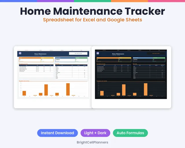 Home Maintenance Tracker – Spreadsheets by BrightCellPlanStudio