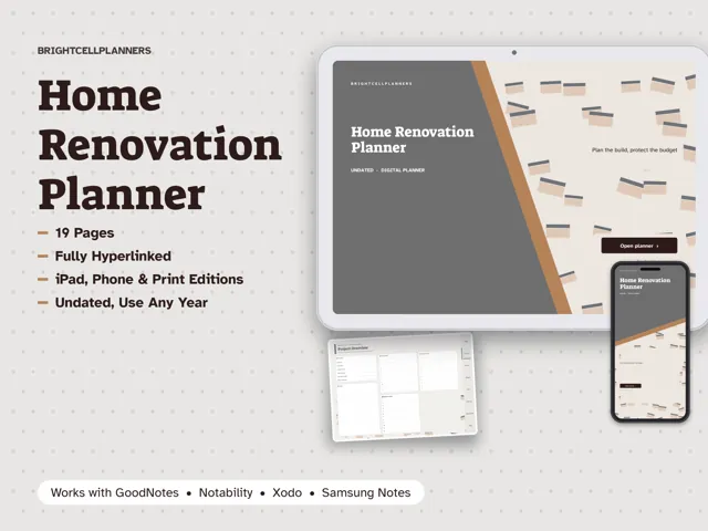Home Renovation Planner – Digital Planners by BrightCellPlanStudio