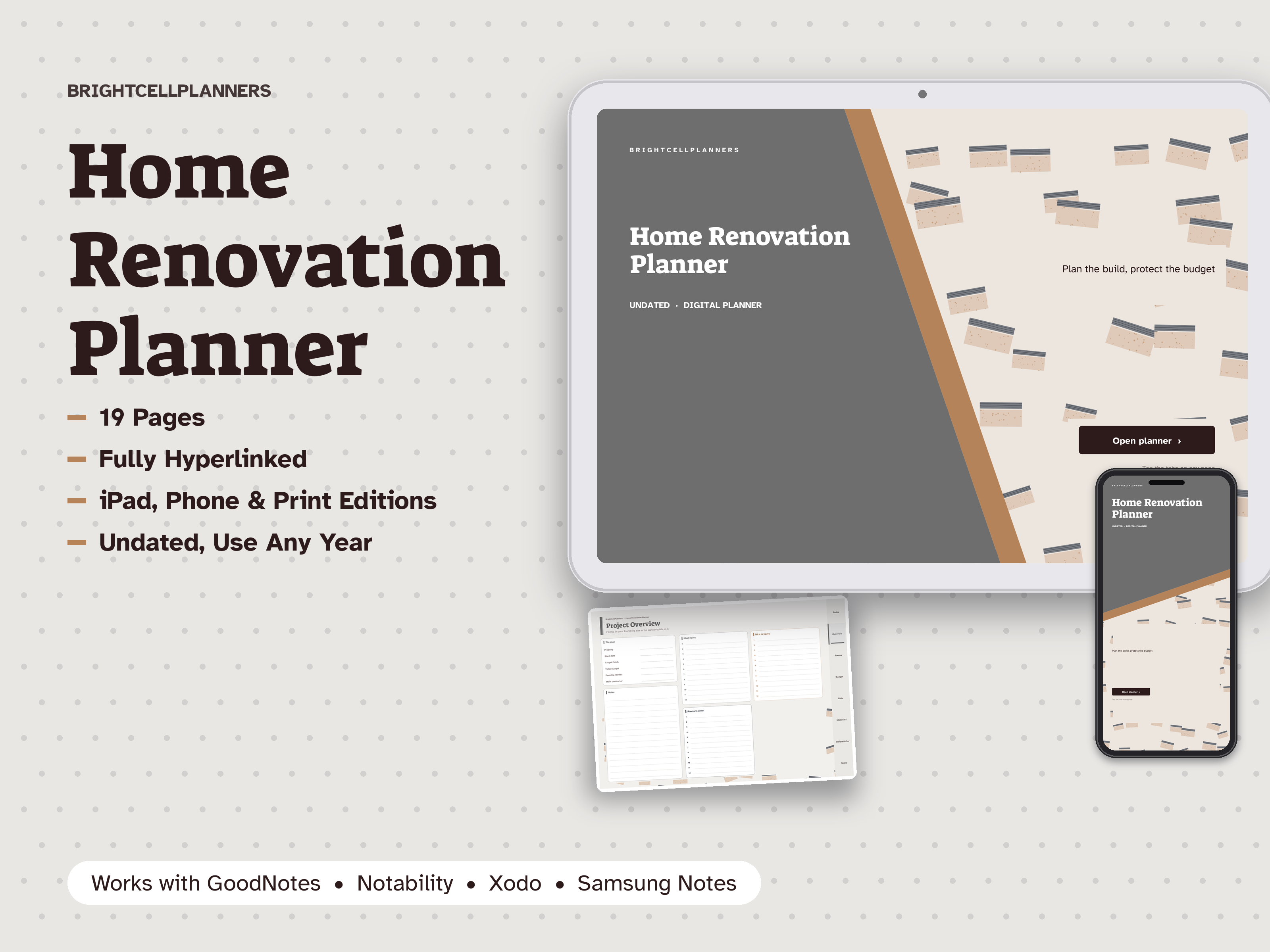 Home Renovation Planner – Digital Planners by BrightCellPlanStudio