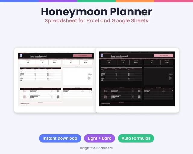 Honeymoon Planner – Spreadsheets by BrightCellPlanStudio