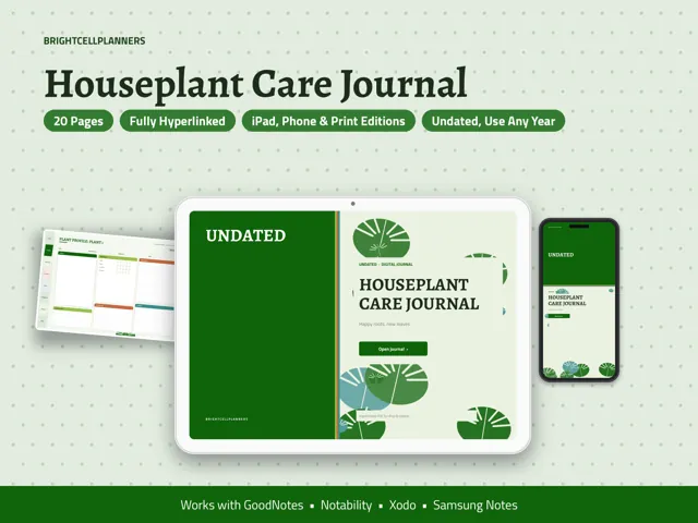 Houseplant Care Journal – Digital Planners by BrightCellPlanStudio