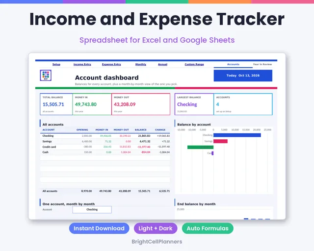 Income and Expense Tracker – Spreadsheets by BrightCellPlanStudio