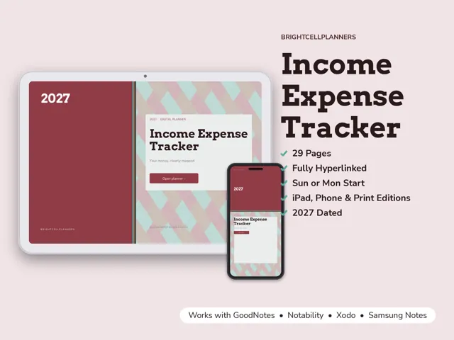 Income Expense Tracker – Digital Planners by BrightCellPlanStudio
