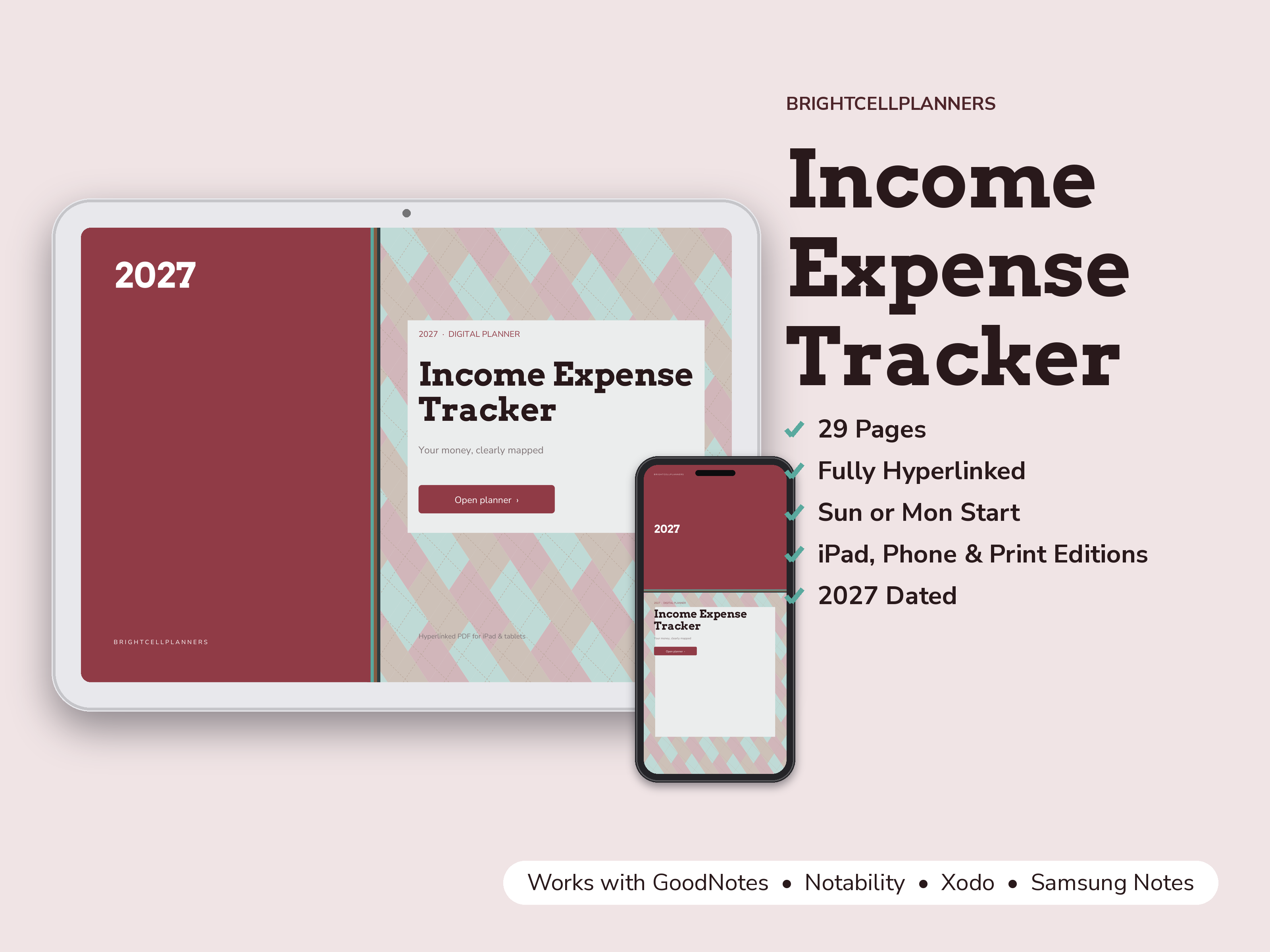 Income Expense Tracker – Digital Planners by BrightCellPlanStudio