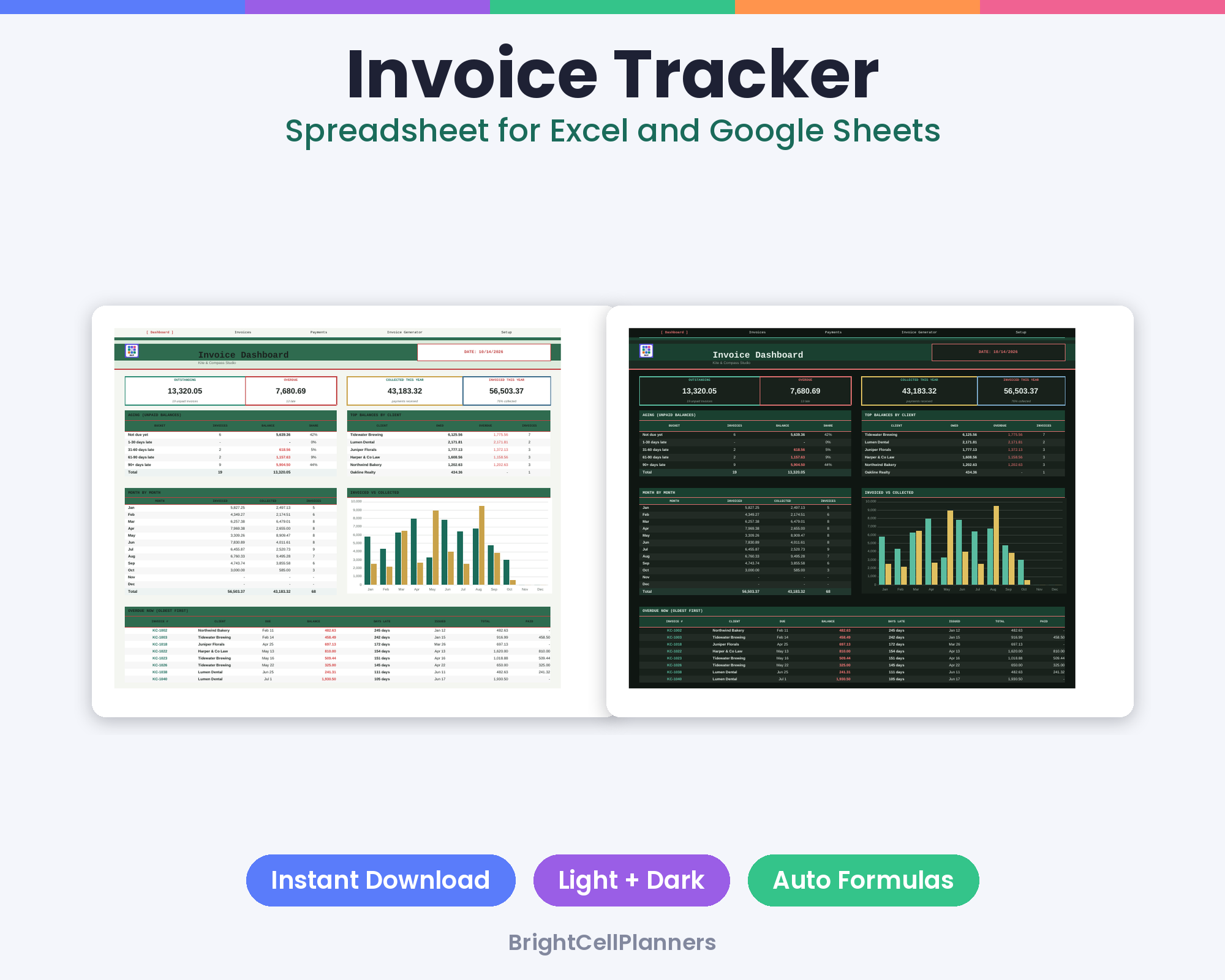 Invoice Tracker – Spreadsheets by BrightCellPlanStudio