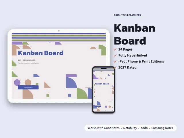 Kanban Board – Digital Planners by BrightCellPlanStudio
