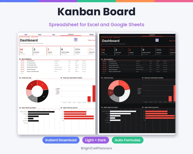 Kanban Board – Spreadsheets by BrightCellPlanStudio