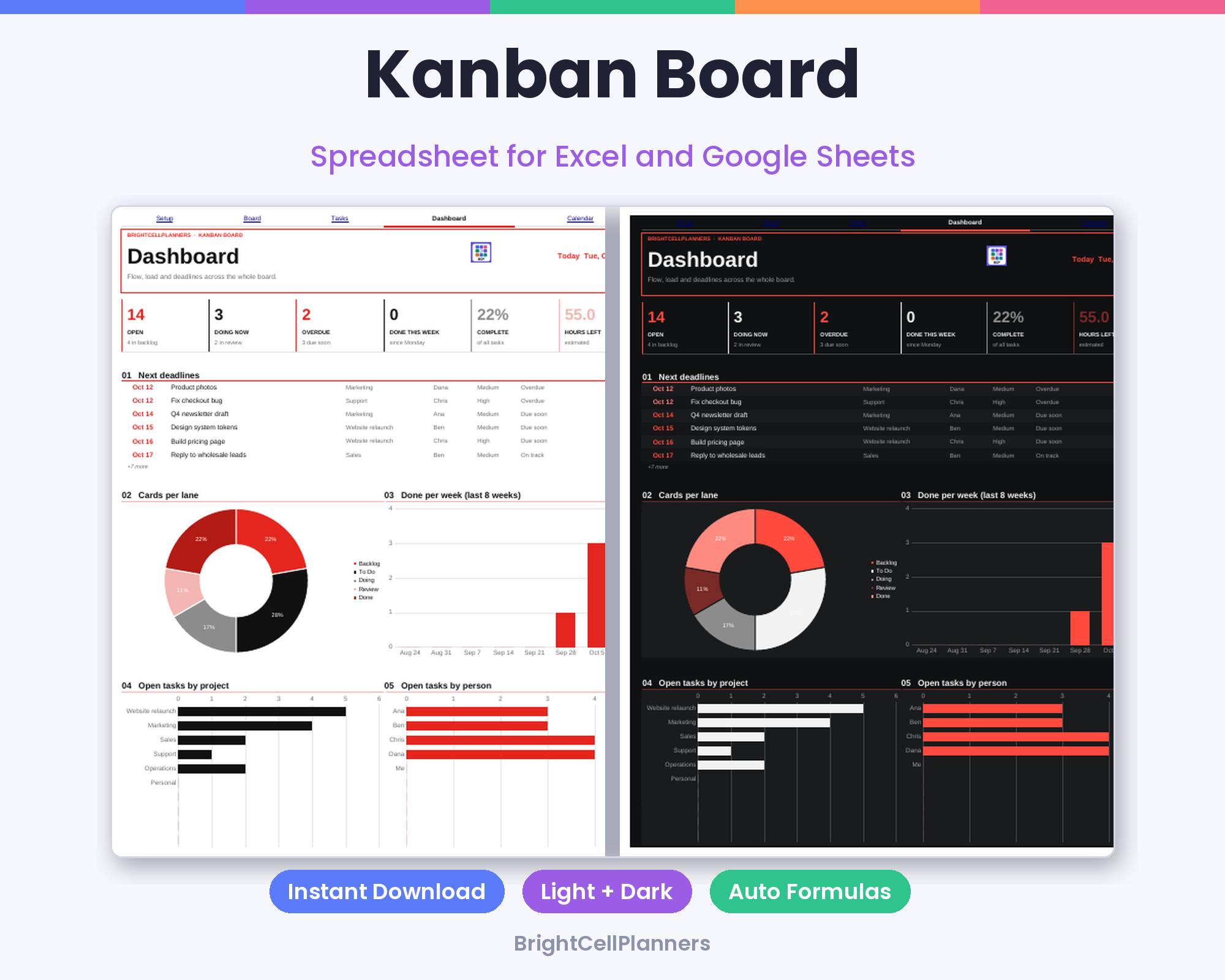 Kanban Board – Spreadsheets by BrightCellPlanStudio