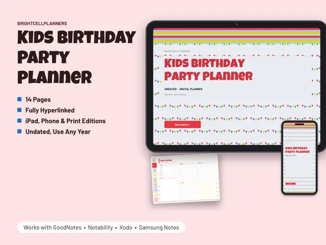 Kids Birthday Party Planner – Digital Planners by BrightCellPlanStudio