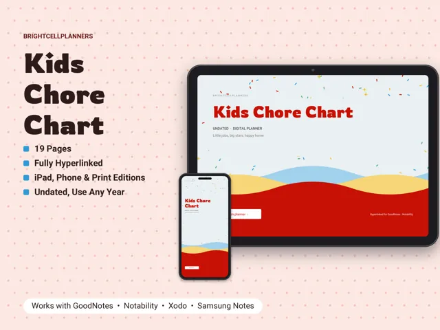 Kids Chore Chart – Digital Planners by BrightCellPlanStudio