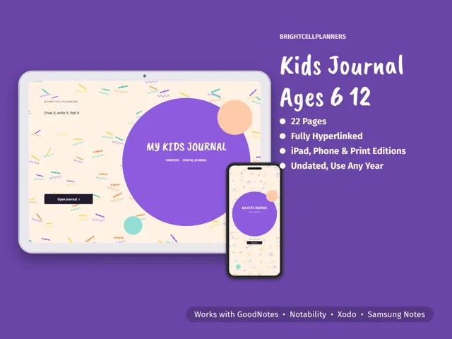 Kids Journal for Tablet – Digital Planners by BrightCellPlanStudio