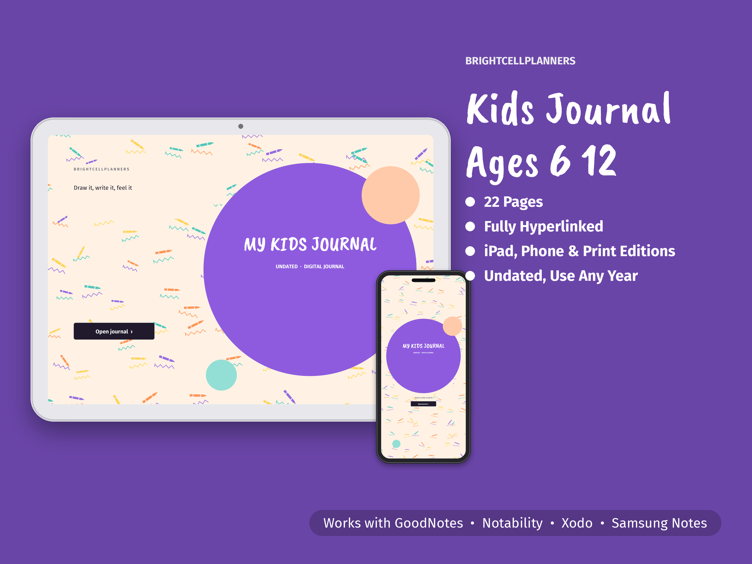 Kids Journal for Tablet – Digital Planners by BrightCellPlanStudio